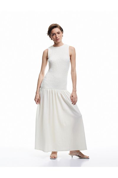 Koton Wrap-Around Fabric Slim Fit Sleeveless Crew Neck Long Dress