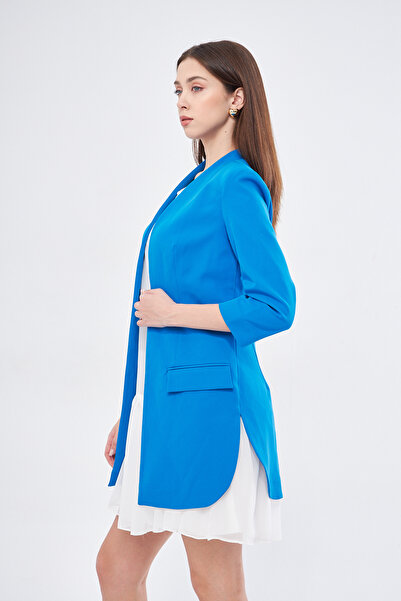 SELAZRA Vumisa Ceket Yaka Diz Üstü Regular Fit Açık Mavi Renk Elbise - 40, Açık Mavi