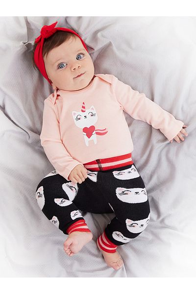 Denokids Cat Baby Mädchen Body Strumpfhosen-Hosen-Set