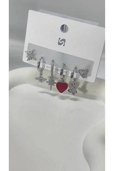 Bijutek Bijouterie Silver Cz - Pearls - Heart & Butterfly Pattern Dangle Multi Metal Women Earrings Jewelry