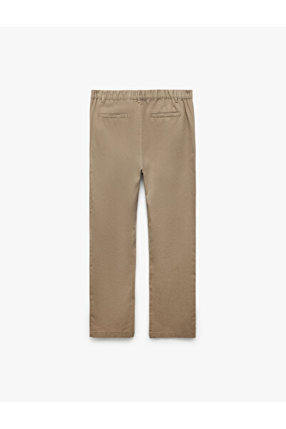 Koton Buttoned Cotton Linen Blend Chino Trousers with Pocket Detail