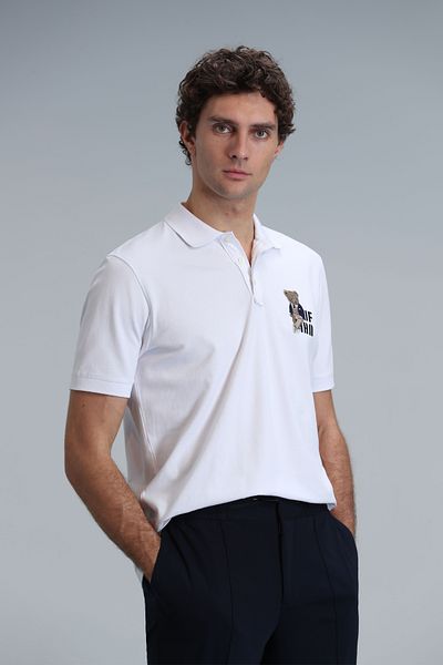 Lufian Tricou polo pentru bărbați alb - Crystal Smart