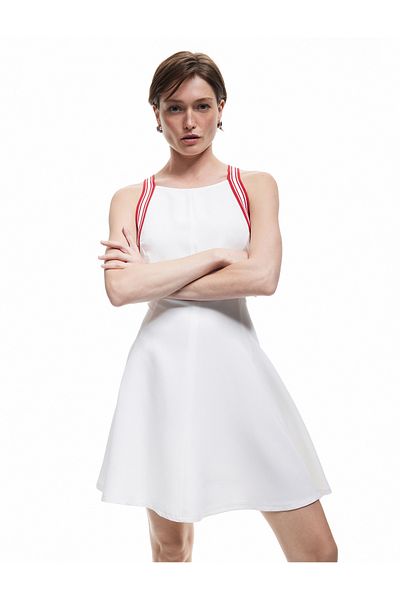 Koton Viscose Linen Blended Mini Dress with Cross Strap Detail on the Back