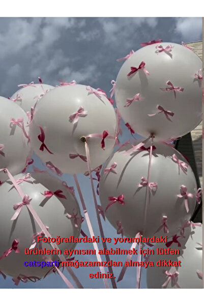 Kurdeleli Balon - Beyaz Ve Pembe Kurdeleli Balon Fiyonklu Balon Seti 10 Balon 20 Kurdele