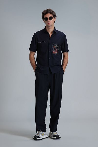Lufian Мъжки Look - тъмносиня базова риза с нормална кройка