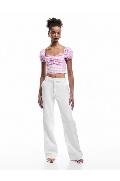 Koton Μπλούζα με μπαλόνι με βολάν γιακά Gipeli Gingham Crop