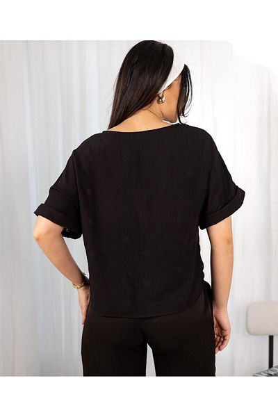 EsSo butik Polka Dot Front Chiffon Back Strawberry Fabric Blouse