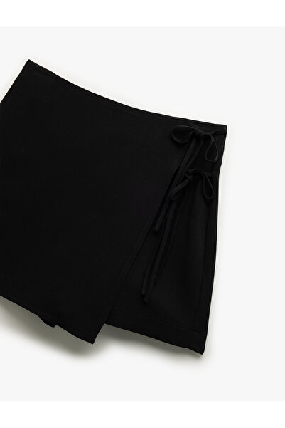 Koton Linen Blend Tie Detail Double Breasted Mini Shorts Skirt