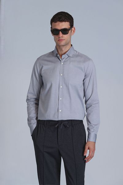 Lufian Daniel Men - Gray Slim Fit Basic Shirt
