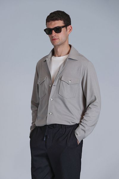 Lufian Ανδρικό μπεζ πουκάμισο Cameron Slim Fit Basic