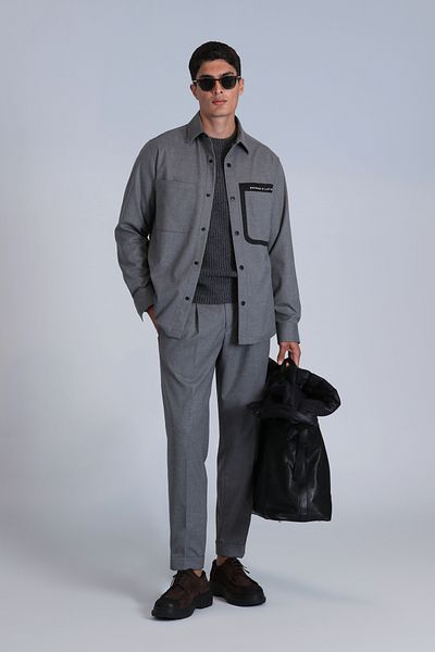 Lufian Men's Slim Fit Gray Basic Shirt - Hard