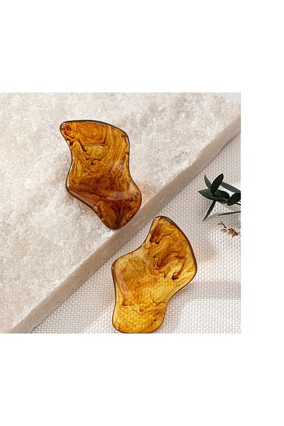 mos&more Brown Wave Model Steel Lightweight Women's Earrings, Epoxy