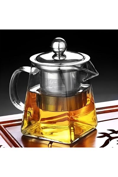 Safron Metal Coated Glass Teapot 350ml - Heat Resistant Borosilicate Glass
