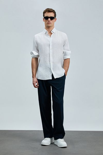 Lufian Cămașă de in pentru bărbați Pitaya Comfort Fit albă