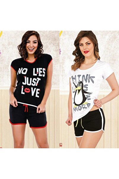 Butik Kadın desenli şortlu pijama takımı