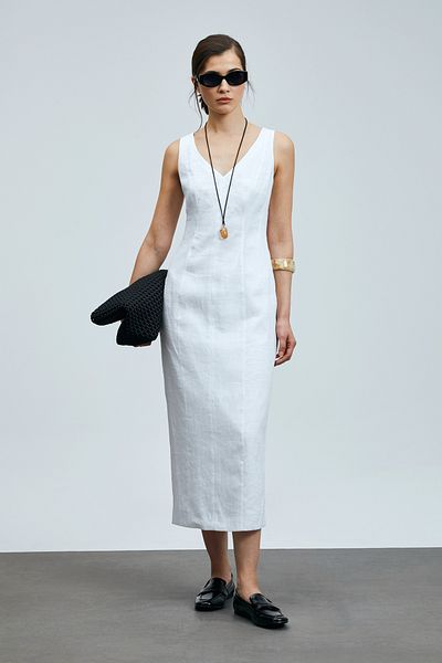 Lufian Honey Women's Sleeveless Linen Dress White
