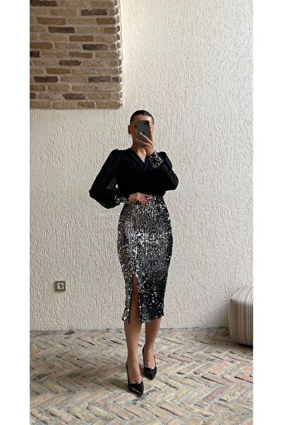 Nida Boutique Top Chiffon Skirt Pulpayet Slit Dress