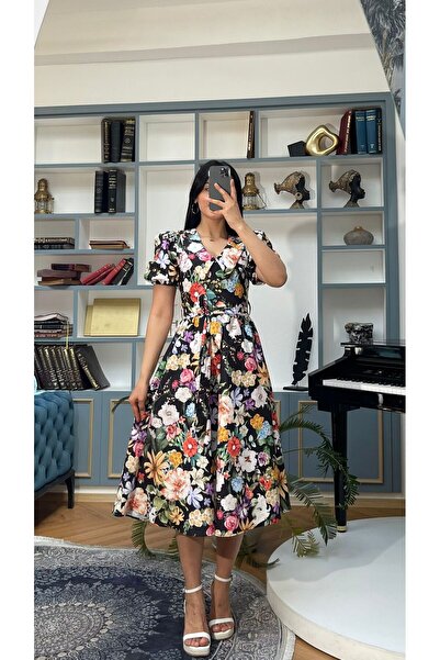 Nida Boutique Φόρεμα ποπλίνας με μισό μανίκι στρογγυλός γιακάς