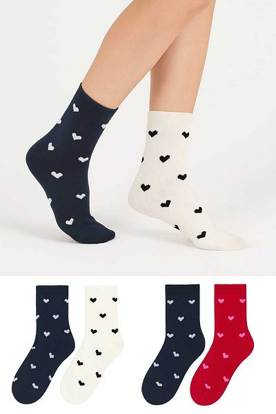 WORTHY SOCKS Set of 3 Multicolored Cute Heart Patterned Women's Socks Set of 3