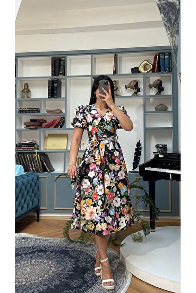 Nida Boutique Φόρεμα ποπλίνας με μισό μανίκι στρογγυλός γιακάς