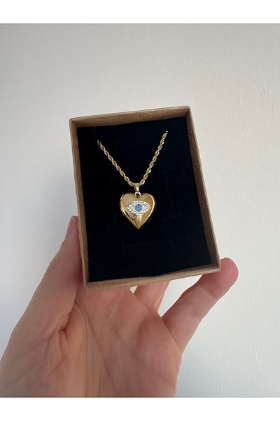 Petra Jeweils Evil Eye Bead Spiral Chain Heart Necklace