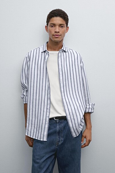 Massimo Dutti Regular fit çizgili keten gömlek