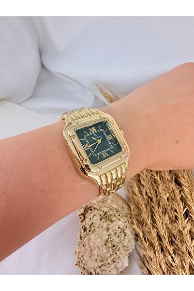 Coliseum Retro Vintage Kare Roma Rakamlı Gold İçi Yeşil Kadın Kol Saati