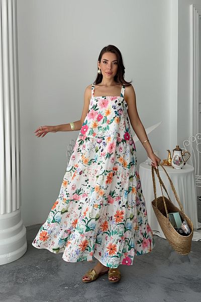 İLKCET MODA Women's Floral Pattern Square Neck Long Dress
