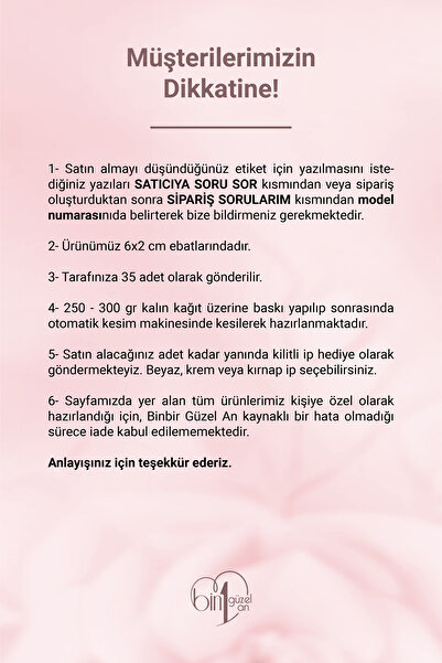 Binbir Güzel An Düğün, Kına Gecesi, Nişan Vb. Hediyelik Flama Etiket (35 ADET - 6X2 CM) - Kilitli Ip Hediyeli