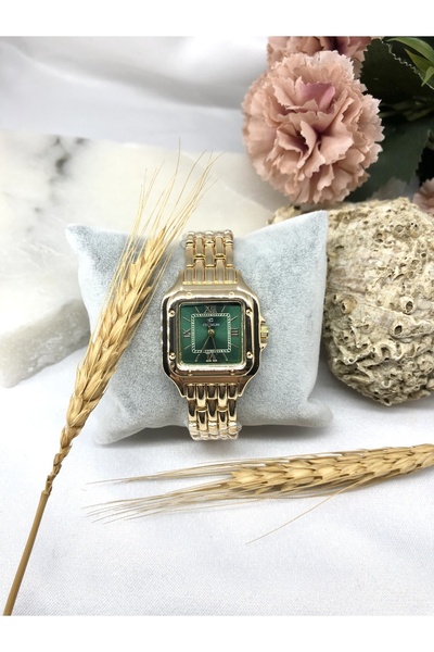 Coliseum Retro Vintage Kare Roma Rakamlı Gold İçi Yeşil Kadın Kol Saati