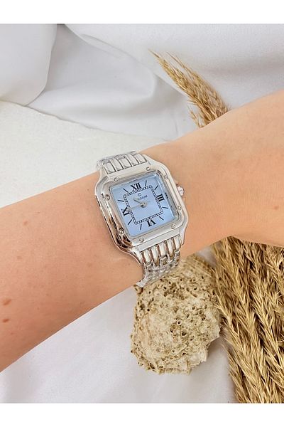 Coliseum Retro Vintage Square Roman Numeral Silver Inside Blue Women's Wristwatch