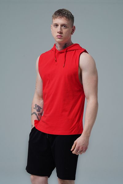 George Phoenix Pure Comfort - Red Relaxed Fit Hooded Men's Sports Tank Top