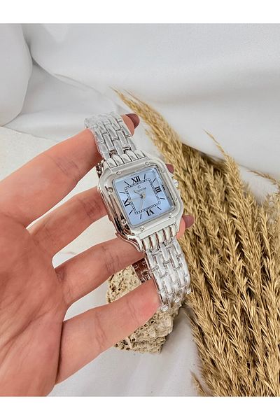 Coliseum Retro Vintage Square Roman Numeral Silver Inside Blue Women's Wristwatch