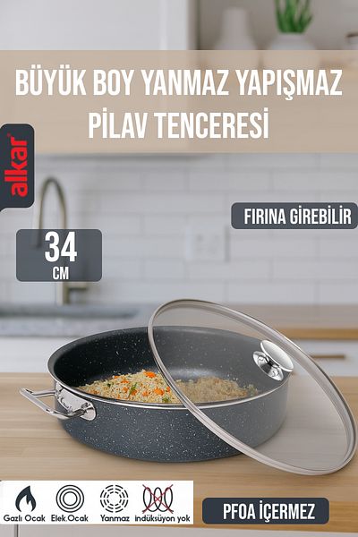 FİTHOME Granite Casting Large Size Workplace Restaurant Can Enter The Oven Rice Pot 34-36-38-40 CM