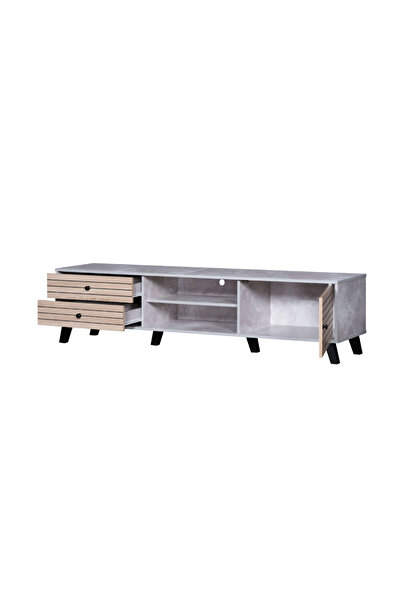 Generic Modern Malaysian Wood TV Table 180cm with Drawers - Grey and Beige