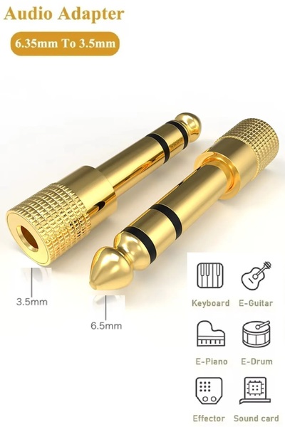 Derwell Gold 3.5mm To 6.3mm Çevirici 6.3 Mm Erkek 3.5 Mm Dişi Adaptör Stereo Kulaklık Mikrofon Dönüştürücü