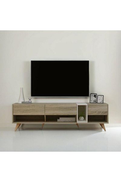 Generic Fixed Wooden TV Table with 3 Drawers and Shelves