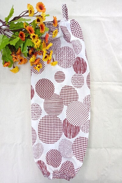 Emtory Home Bordo Benekli Organizer Keten Çift Lastikli Poşetlik - Mutfak Organizer