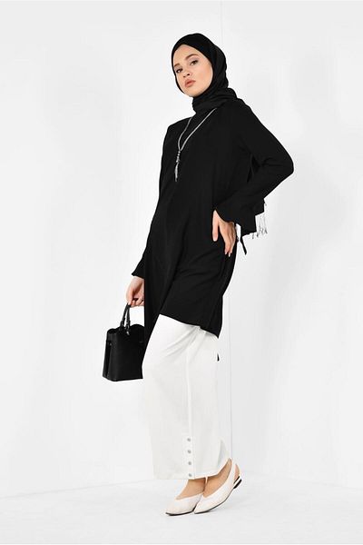 Alvina Asymetric Cut Pillise Detail Tunic 4852