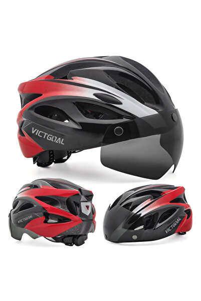 Choice خوذة دراجة VICTGOAL سوداء وحمراء للرجال مزودة بضوء خلفي ونظارات مغناطي...