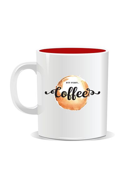 OEM Personalized Mug With Messages For Coffee Lovers, But First Coffee, 330ml, Red Interior