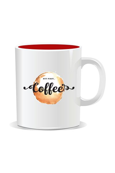 OEM Personalized Mug With Messages For Coffee Lovers, But First Coffee, 330ml, Red Interior
