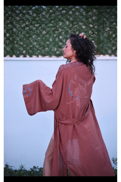 hat craft Kimono El Yapımı Pamuk.tarçın Rengi Püsküllü Ve Desenli Kuşak , Par...