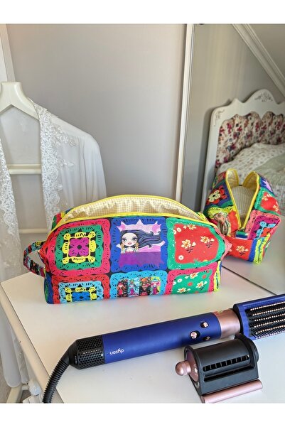BABY KANGAROO Örgü Motif Desenli Saç Şekillendirici Seyahat Çantası - Organizer- Büyük Makyaj Çantası- Xl Boy
