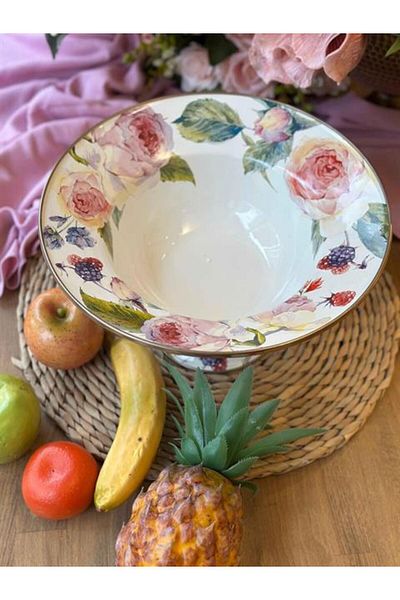 ROSSEV Rose Enamel Footed Fruit Plate