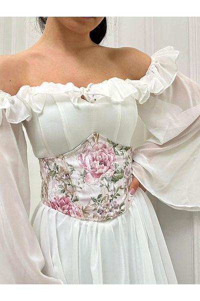 Alessia Vintage Floral Pattern - Back Lace-up Corset Bustier