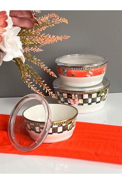 ROSSEV Paradise Emaye 3'Lü Kapaklı Saklama Kabı