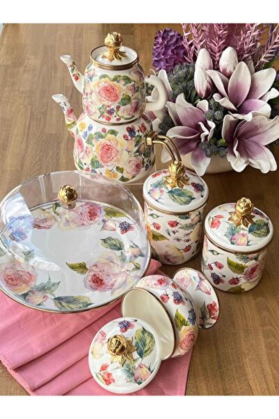 ROSSEV Rose Emaye Mutfak Seti 5 Parça