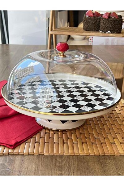 ROSSEV Enameled Checkerboard Cake Jar