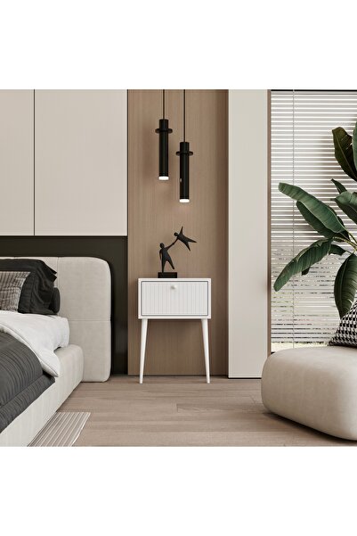 enwood CANOPUS MDF BEYAZ AHŞAP AYAKLI TEK KAPAKLI KOMODİN